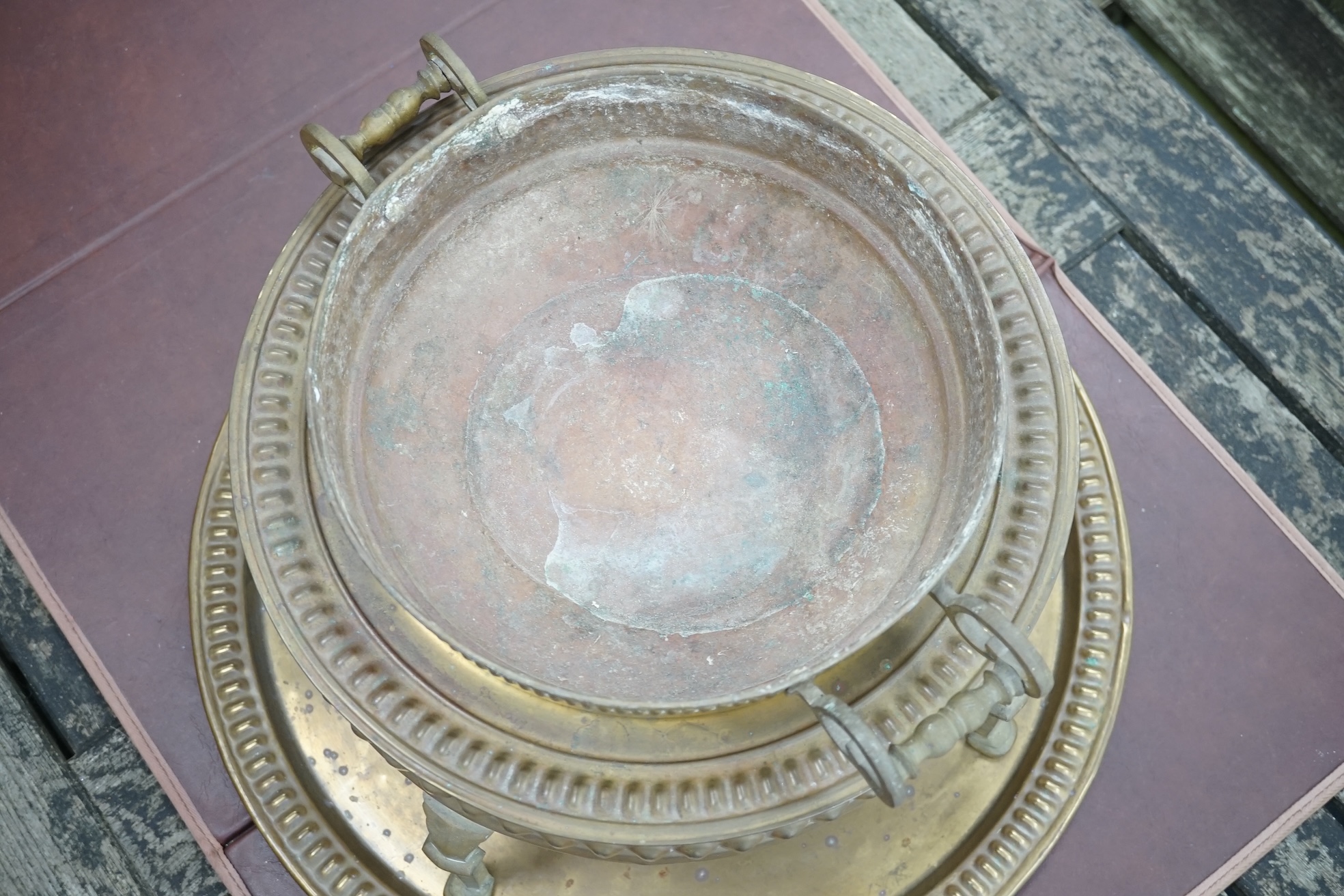 A Middle Eastern brass 'Mangal' brazier, with pierced decoration, 60cm high. Condition - good